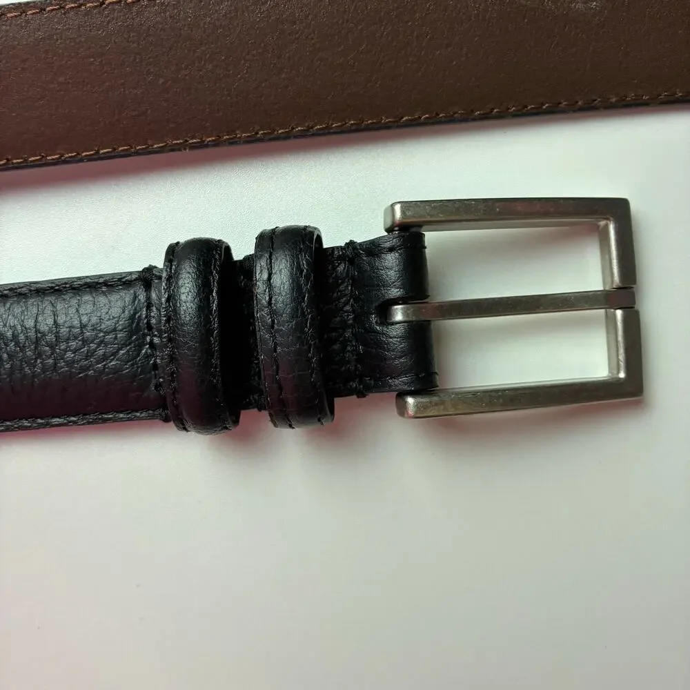 33mm Black Dress Belt Men's 34 Full Grain Leather New NWT Double Loop Reinforced